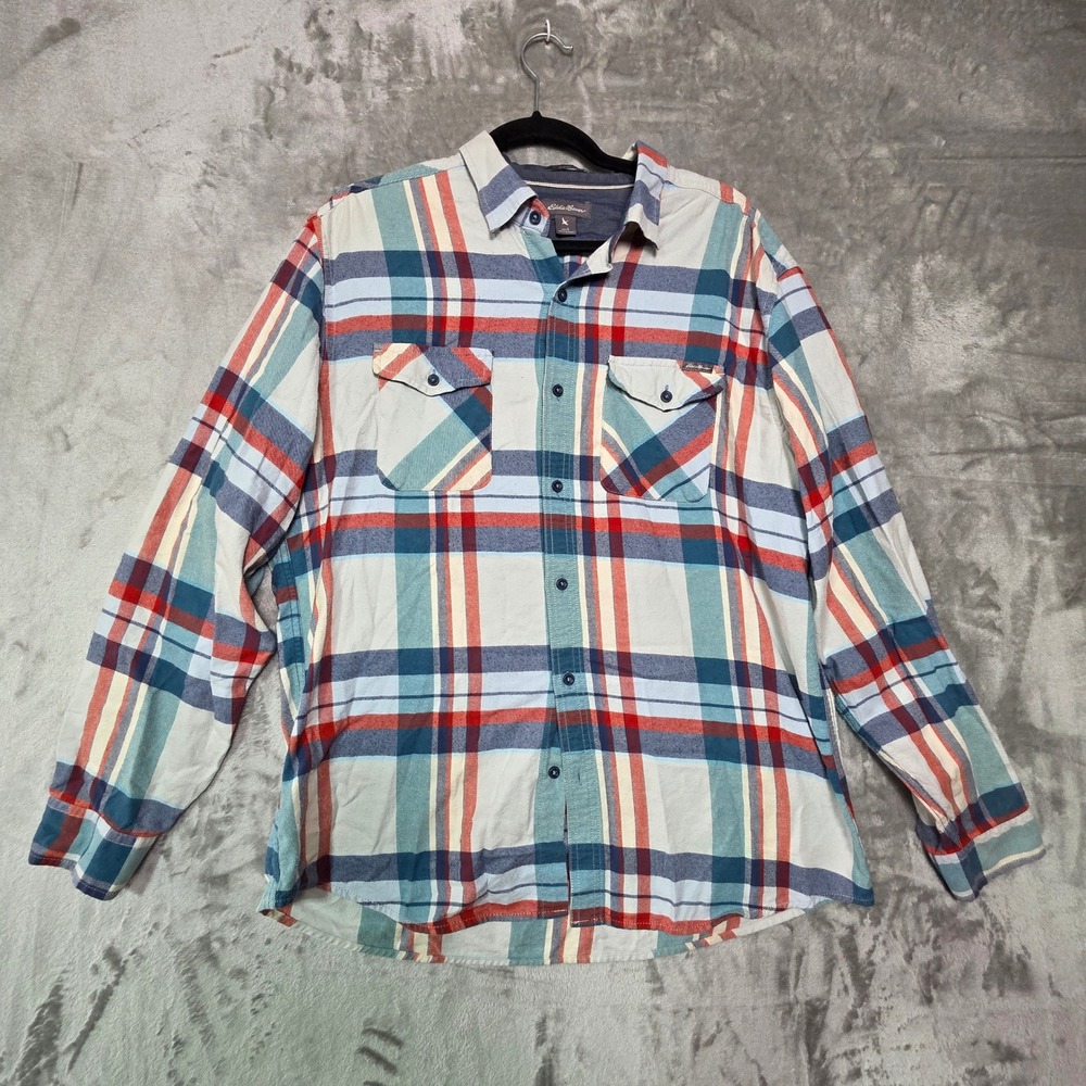 Eddie Bauer Mens Classic Fit Long Sleeve Plaid Button Down Shirt Blue Red L